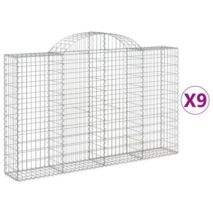 Gabioner bågformade 9 st 200x30x120/140 cm galvaniserat järn