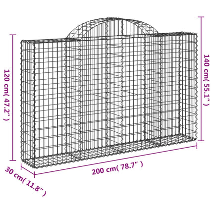 Gabioner bågformade 13 st 200x30x120/140 cm galvaniserat järn