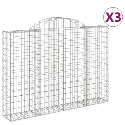 Gabioner bågformade 3 st 200x30x140/160 cm galvaniserat järn