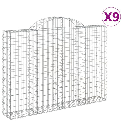 Gabioner bågformade 9 st 200x30x140/160 cm galvaniserat järn