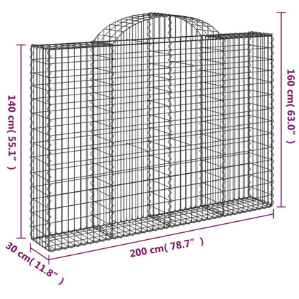 Gabioner bågformade 18 st 200x30x140/160 cm galvaniserat järn