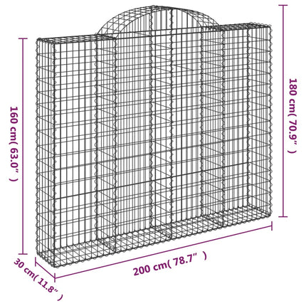 Gabion bågformad 2 st 200x30x160/180 cm galvaniserat järn