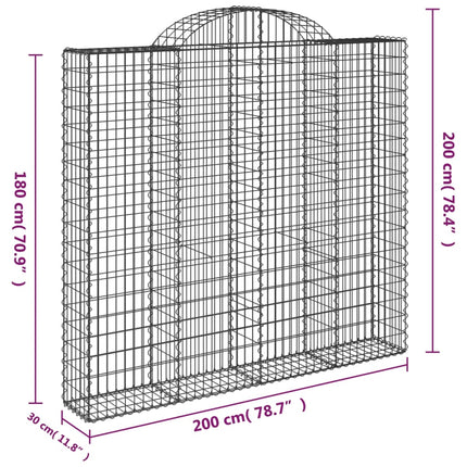 Gabioner bågformade 3 st 200x30x180/200 cm galvaniserat järn