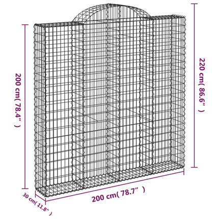 Gabioner bågformade 5 st 200x30x200/220 cm galvaniserat järn