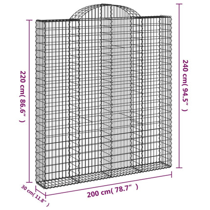 Gabioner bågformade 3 st 200x30x220/240 cm galvaniserat järn