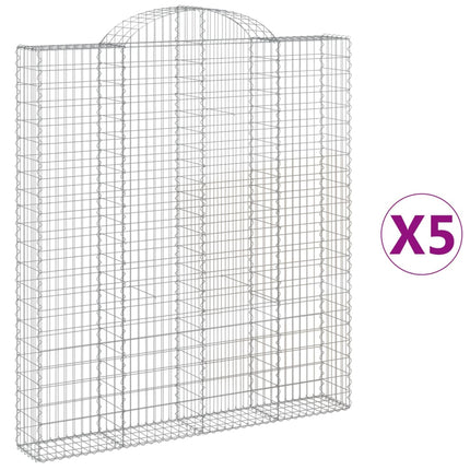Gabioner bågformade 5 st 200x30x220/240 cm galvaniserat järn