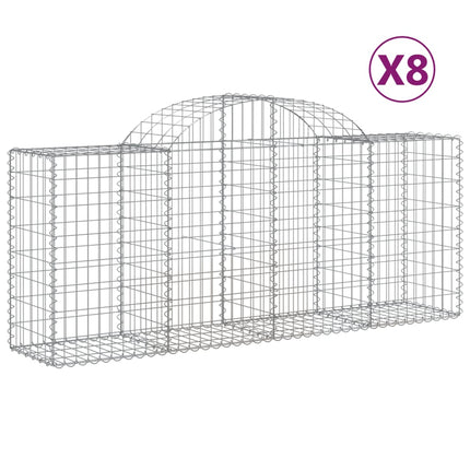 Gabioner bågformade 8 st 200x50x80/100 cm galvaniserat järn