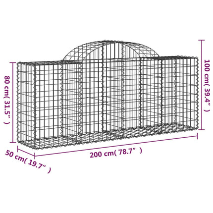 Gabioner bågformade 8 st 200x50x80/100 cm galvaniserat järn