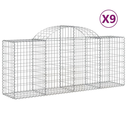 Gabioner bågformade 9 st 200x50x80/100 cm galvaniserat järn