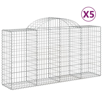 Gabioner bågformade 5 st 200x50x100/120 cm galvaniserat järn