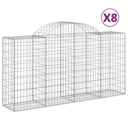 Gabioner bågformade 8 st 200x50x100/120 cm galvaniserat järn