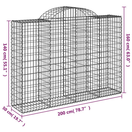 Gabioner bågformade 7 st 200x50x140/160 cm galvaniserat järn
