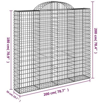 Gabioner bågformade 2 st 200x50x180/200 cm galvaniserat järn
