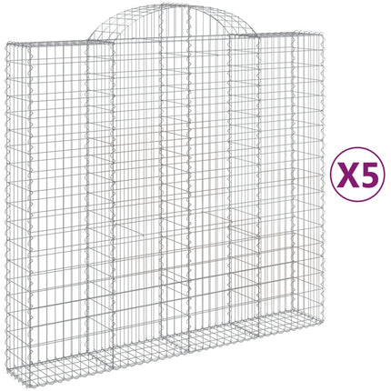 Gabioner bågformade 5 st 200x50x180/200 cm galvaniserat järn