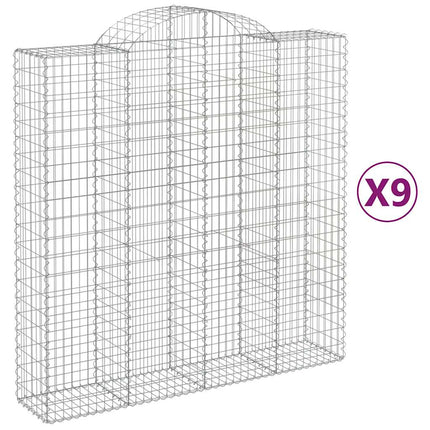 Gabioner bågformade 9 st 200x50x200/220 cm galvaniserat järn