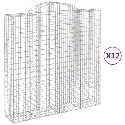 Gabioner bågformade 12 st 200x50x200/220 cm galvaniserat järn