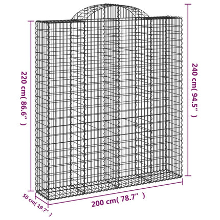 Gabioner bågformade 5 st 200x50x220/240 cm galvaniserat järn