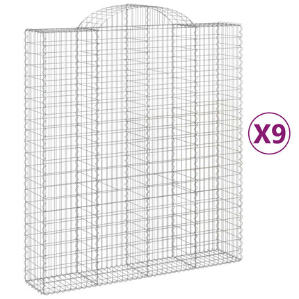 Gabioner bågformade 9 st 200x50x220/240 cm galvaniserat järn