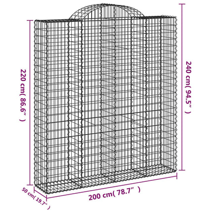 Gabioner bågformade 9 st 200x50x220/240 cm galvaniserat järn