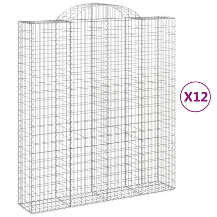 Gabioner bågformade 12 st 200x50x220/240 cm galvaniserat järn
