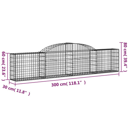 Gabioner bågformade 3 st 300x30x60/80 cm galvaniserat järn