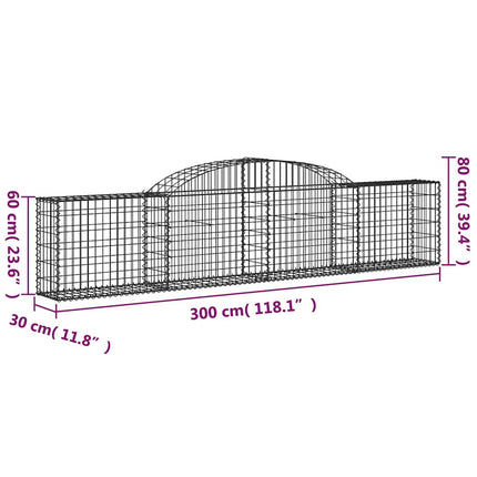 Gabioner bågformade 4 st 300x30x60/80 cm galvaniserat järn