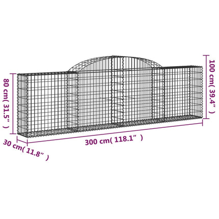 Gabioner bågformade 20 st 300x30x80/100 cm galvaniserat järn