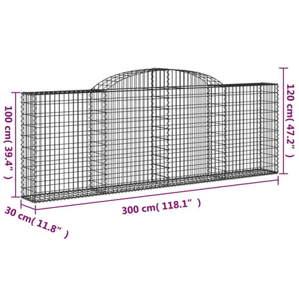 Gabioner bågformade 6 st 300x30x100/120 cm galvaniserat järn
