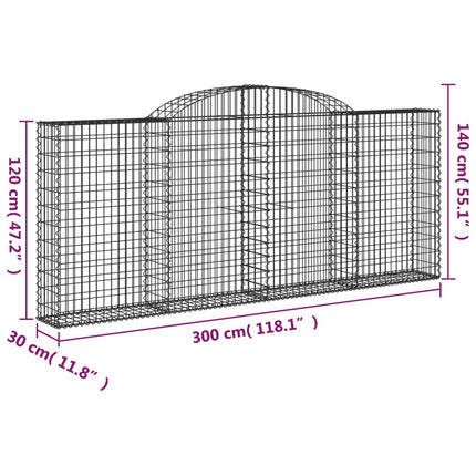 Gabioner bågformade 5 st 300x30x120/140 cm galvaniserat järn
