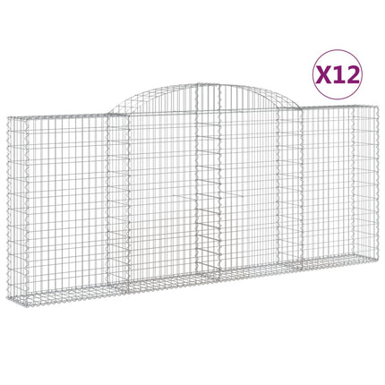 Gabioner bågformade 12 st 300x30x120/140 cm galvaniserat järn