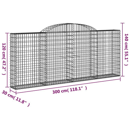Gabioner bågformade 20 st 300x30x120/140 cm galvaniserat järn