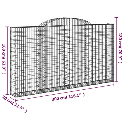 Gabioner bågformade 4 st 300x30x160/180 cm galvaniserat järn
