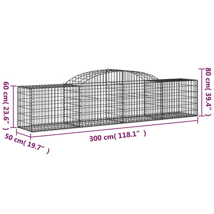 Gabioner bågformade 4 st 300x50x60/80 cm galvaniserat järn