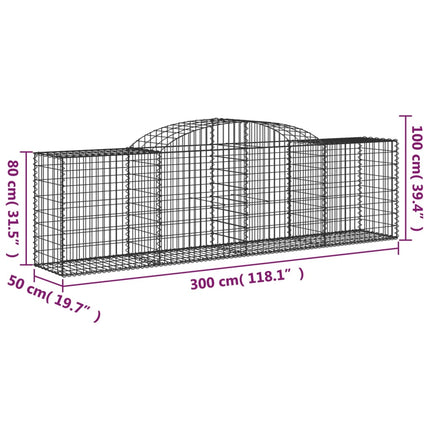 Gabioner bågformade 2 st 300x50x80/100 cm galvaniserat järn