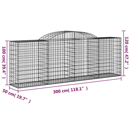 Gabioner bågformade 9 st 300x50x100/120 cm galvaniserat järn
