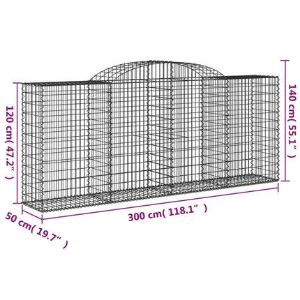 Gabioner bågformade 8 st 300x50x120/140 cm galvaniserat järn