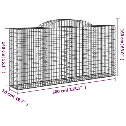 Gabioner bågformade 2 st 300x50x140/160 cm galvaniserat järn