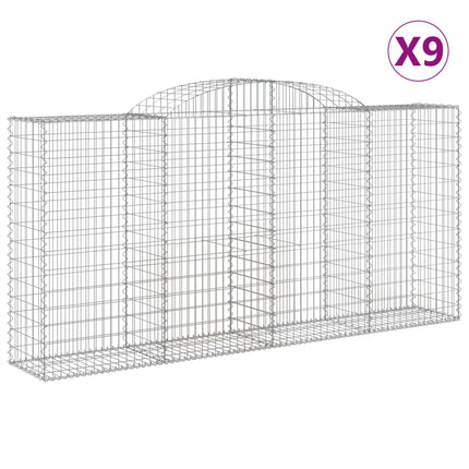 Gabioner bågformade 9 st 300x50x140/160 cm galvaniserat järn
