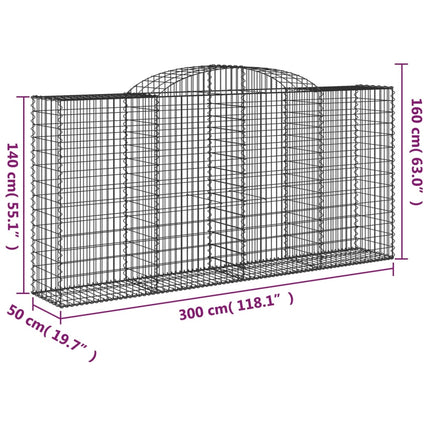 Gabioner bågformade 17 st 300x50x140/160 cm galvaniserat järn