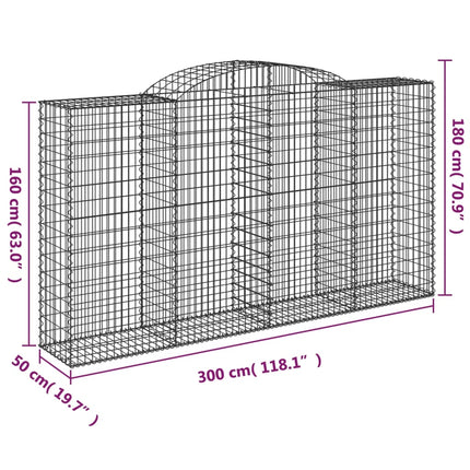 Gabioner bågformade 12 st 300x50x160/180 cm galvaniserat järn
