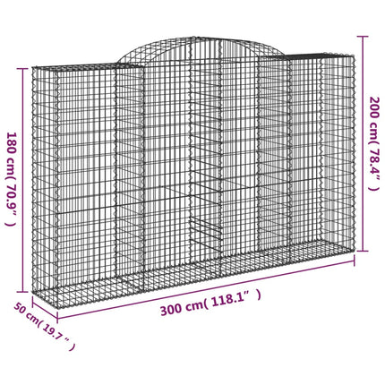 Gabioner bågformade 3 st 300x50x180/200 cm galvaniserat järn