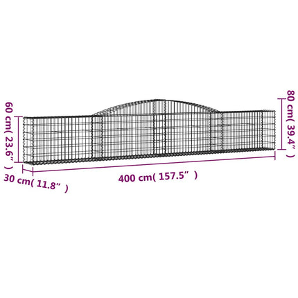 Gabioner bågformade 4 st 400x30x60/80 cm galvaniserat järn