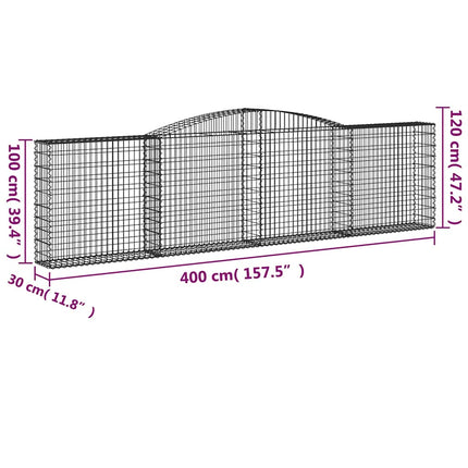 Gabioner bågformade 8 st 400x30x100/120 cm galvaniserat järn