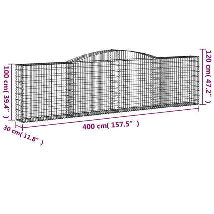 Gabioner bågformade 15 st 400x30x100/120 cm galvaniserat järn