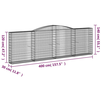 Gabioner bågformade 6 st 400x30x120/140 cm galvaniserat järn