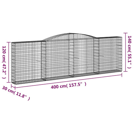 Gabioner bågformade 9 st 400x30x120/140 cm galvaniserat järn