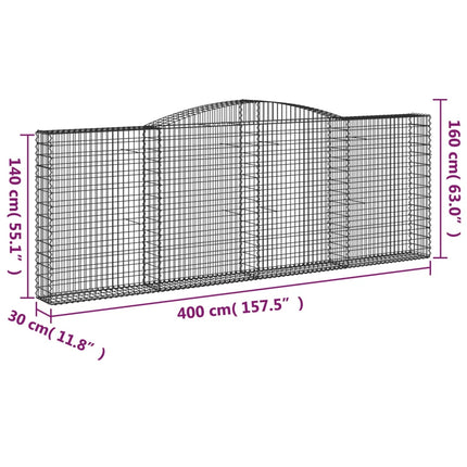 Gabioner bågformade 2 st 400x30x140/160 cm galvaniserat järn