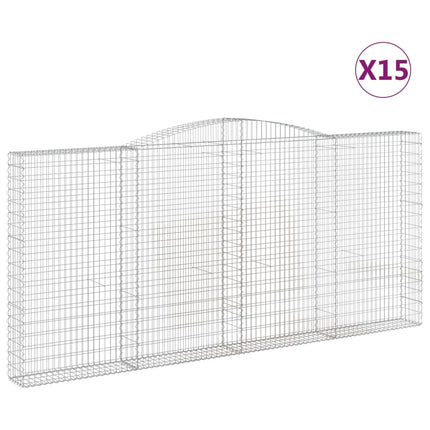 Gabioner bågformade 15 st 400x30x180/200 cm galvaniserat järn