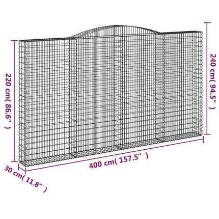Gabioner bågformade 9 st 400x30x220/240 cm galvaniserat järn