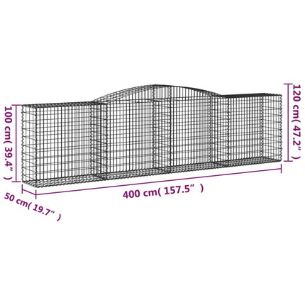 Gabioner bågformade 6 st 400x50x100/120 cm galvaniserat järn